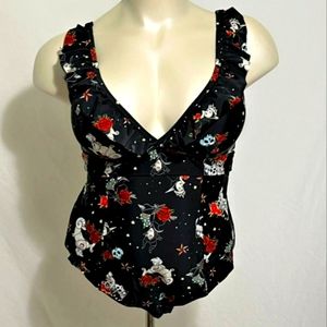 Torrid Swimsuit Swim One Piece Wireless Disney Villains Ruffles Plus Sz 1 14
